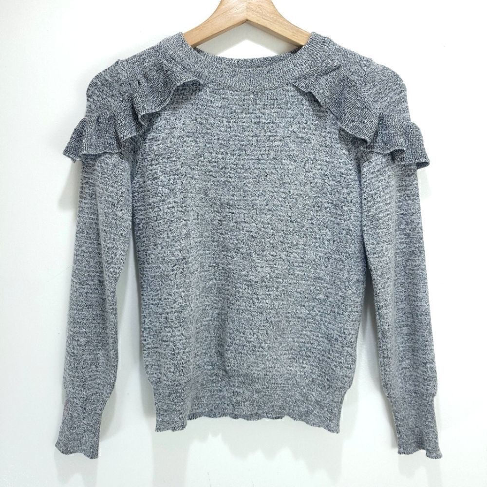 Topshop Gray Ruffle Crew Neck Sweater